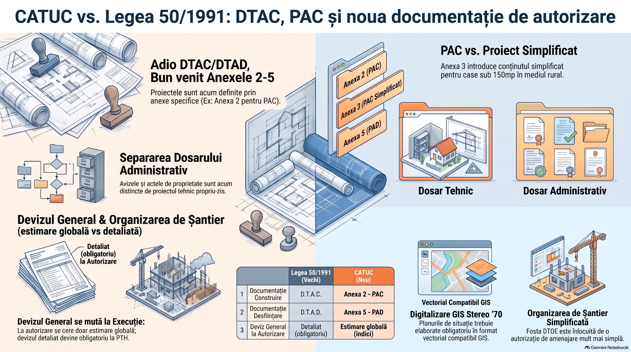 Infografic CATUC vs. Legea 50/1991 privind documentația pentru autorizarea construirii